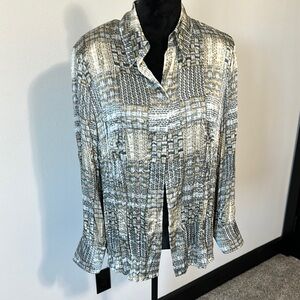 Basler Gray and White Long Sleeve Notched Collar Shirt